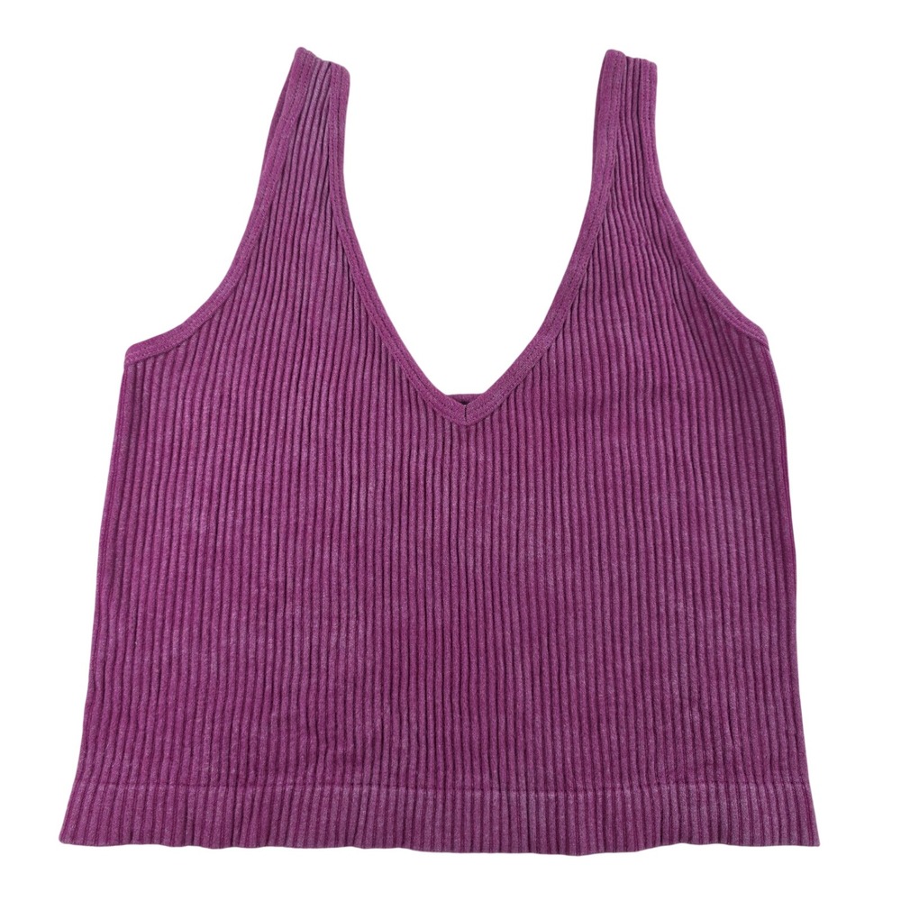 Aura Womens M/L Magenta Pink Ribbed V-Neck Seamless Tank Top